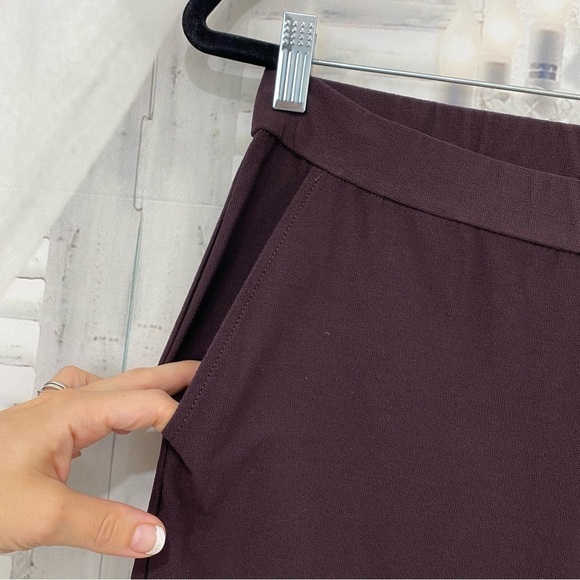 Eileen Fisher Size Small Brown DKBST Straight Pants Pockets Crepe 32" Inseam NEW - Picture 9 of 9